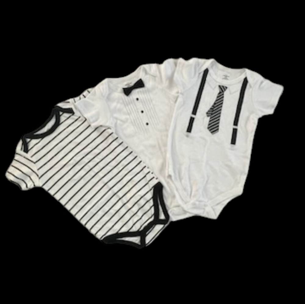 Three piece Little Treasure black and white onesies size 24 months.
